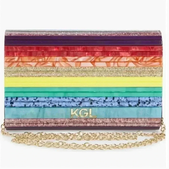 Kurt Geiger London Party Multi Stripe Rainbow Glitter Envelope Clutch RARE - Picture 6 of 13